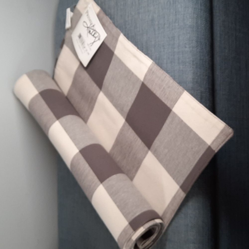 Gray Cream Buffalo Check Table Runner Kitchen Island Countertop  Reversible 55"
